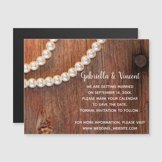Convite Magnético Rustic Pearls Country Barn Casamento Salve a Data (Frente/Verso)