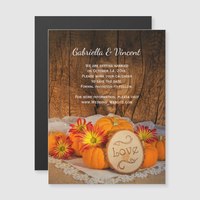 Convite Magnético Rustic Pumpkins Fall Barn Weding Save the Date (Frente/Verso)