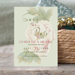 Convite Magnético Rustic Sage e Blush Peony Casamento Salvem a Data