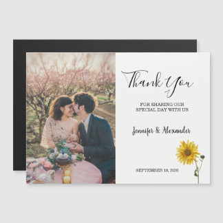 Convite Magnético Rustic sunflower floral photo Thank You