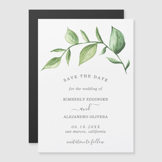 Convite Magnético Rustic Watercolor Greenery Casamento Salve a Data (Frente/Verso)