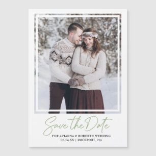 Convite Magnético Sage Green Text e Photo Save the Date (Salvar text