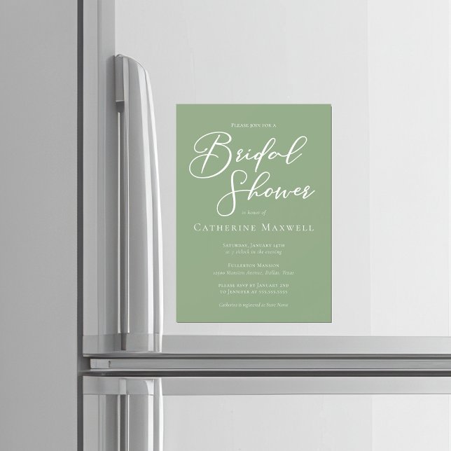 Convite Magnético Sage Green White Typography Bridal Shower (Criador carregado)