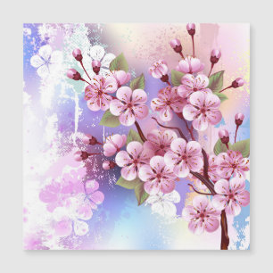Convite Magnético Sakura rosa no fundo da pintura