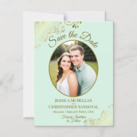 Salvamento de Casamento em Verde-Menta e Dourado c