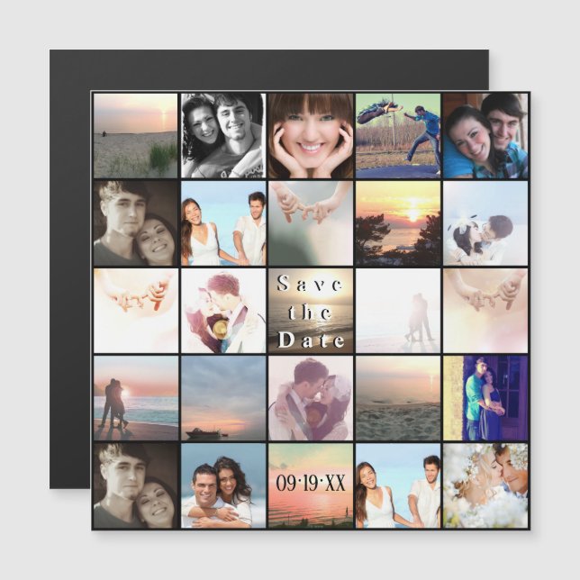 Convite Magnético Salvar a Colagem de Fotografias de Data (Frente/Verso)