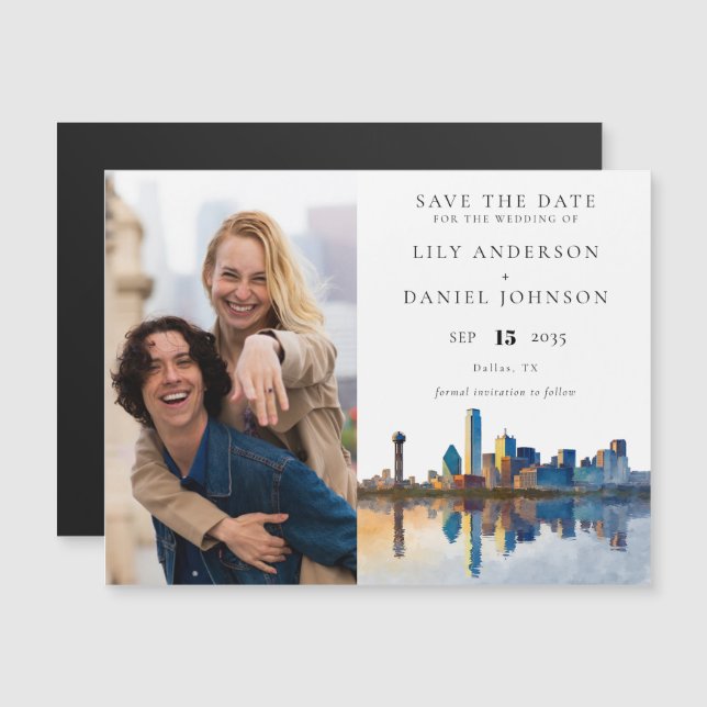 Convite Magnético Salvar a Data de Casamento com Foto de Dallas (Frente/Verso)
