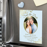 Salvar a Data de Casamento em Azul Claro e Dourado