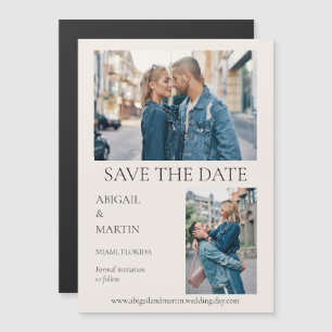 Convite Magnético Salvar Data de Casamento Moderna Bege 2 Fotos Salv