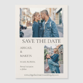 Convite Magnético Salvar Data de Casamento Moderna Bege 2 Fotos Salv