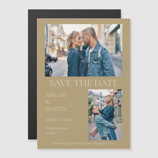 Convite Magnético Salvar Data de Casamento Moderna Dourada Foto Salv (Frente/Verso)
