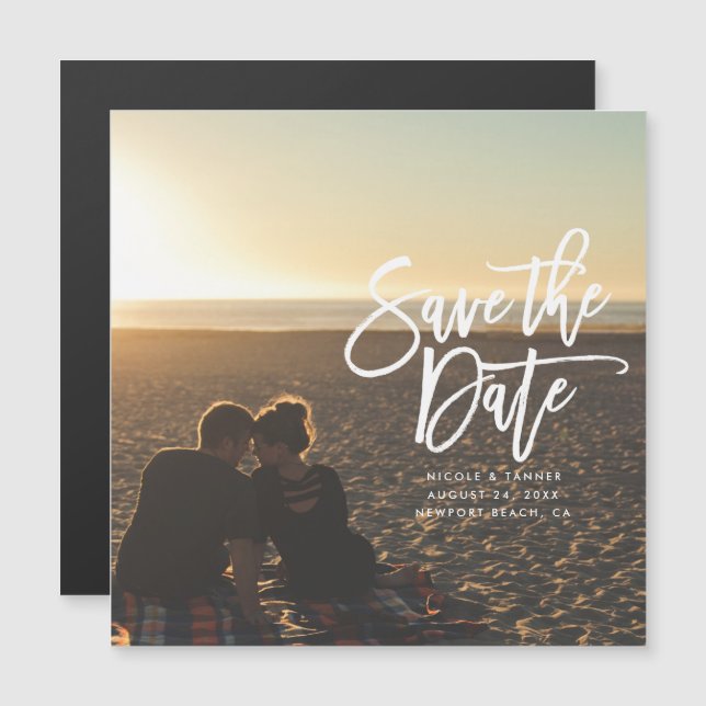 Convite Magnético Salvar o script cursivo Data horizontal, paisagem (Frente/Verso)