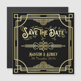 Convite Magnético Salve a data Art Deco Gatsby Glamor Dourado Black