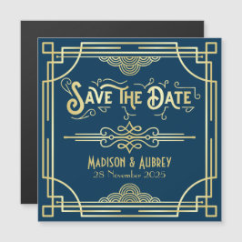 Convite Magnético Salve a data Art Deco Gatsby Glamor Dourado Blue