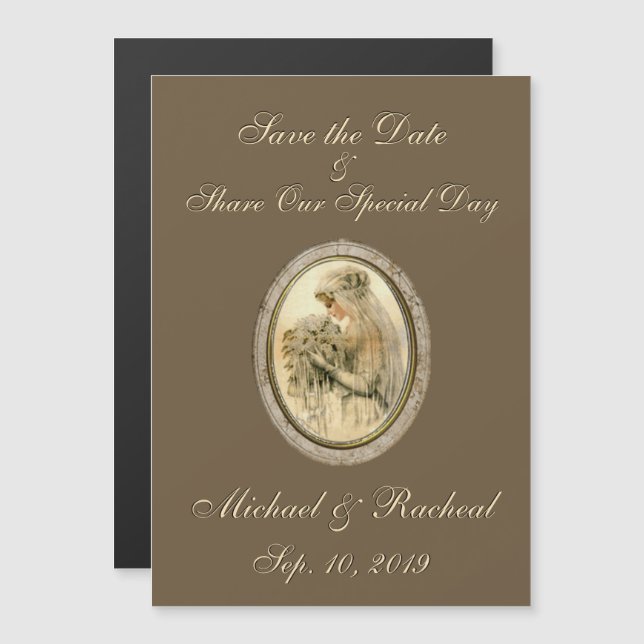 Convite Magnético Salve a data - Chocolate antigo (Frente/Verso)