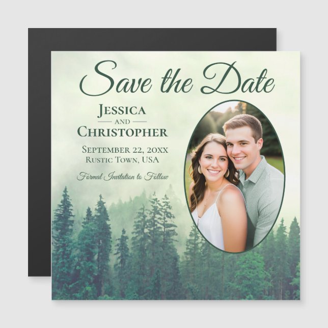 Convite Magnético Salve a Data de Casamento com Foto Oval Rústica de (Frente/Verso)