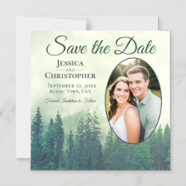 Convite Magnético Salve a Data Oval Rústico com Foto de Casamento em