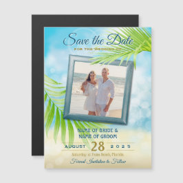 Convite Magnético Salve a data que sua foto de praia de casamento de