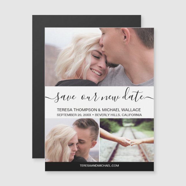 Convite Magnético Salve nosso novo casamento de fotos personalizadas (Frente/Verso)