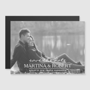 Convite Magnético Script branco manuscrito Salvar a foto de data