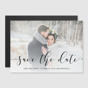 Convite Magnético Script de Adoração  Black Save the Date with Pho