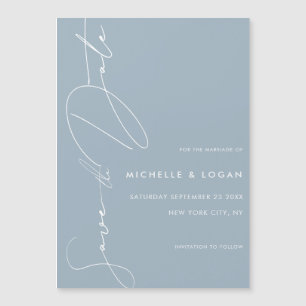 Convite Magnético Script Moderno Azul Simples Dusty Salvar a Data