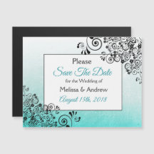 Script Teal Salve a data Magnet de Casamento