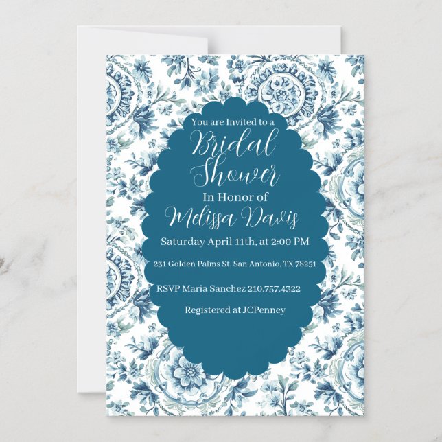Convite Magnético Serene Chinoiserie Bridal Shower Invitation (Frente)