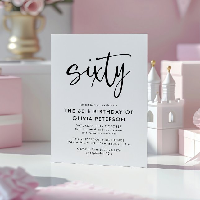 Convite Magnético Sessenta | Moderna 60ª Festa de aniversário Preta  (Criador carregado)