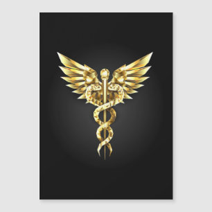 Convite Magnético Símbolo Poligonal Dourado Caduceu