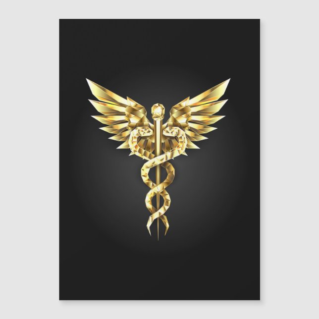 Convite Magnético Símbolo Poligonal Dourado Caduceu (Frente)