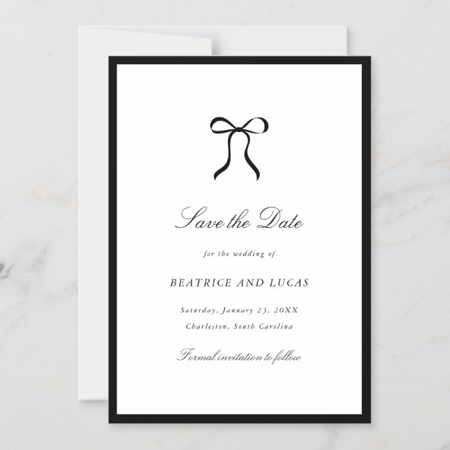Convite Magnético Simple Bow Classic Wedding Save the Date (Frente)