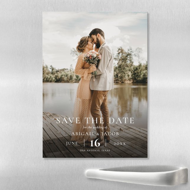 Convite Magnético Simple Elegant Modern Photo Wedding Save the Date (Criador carregado)