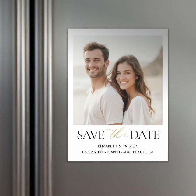 Convite Magnético Simple Modern Elegant Calligraphy Gold Wedding (magnet save the date wedding black white gold simple modern minimalist elegant calligraphy)
