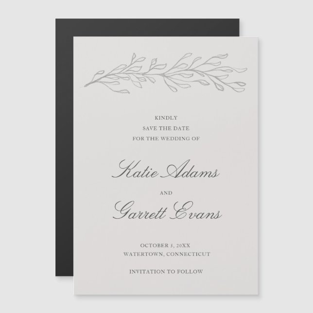 Convite Magnético Simples Casamento Elegante Cinza Salve a Data (Frente/Verso)
