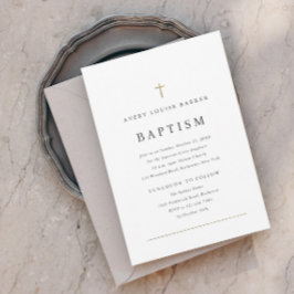 Convite Magnético Simples Cruz de Ouro Minimalista Religiosa Batismo