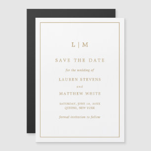 Convite Magnético Simples Dourado Monograma Branco Casamento Salvar