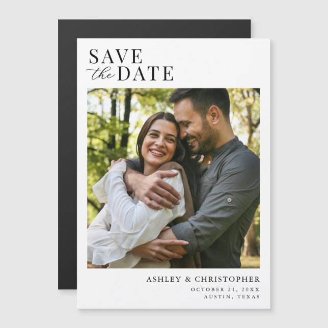 Convite Magnético Simples Elegante Foto Casamento Salve a Data (Frente/Verso)