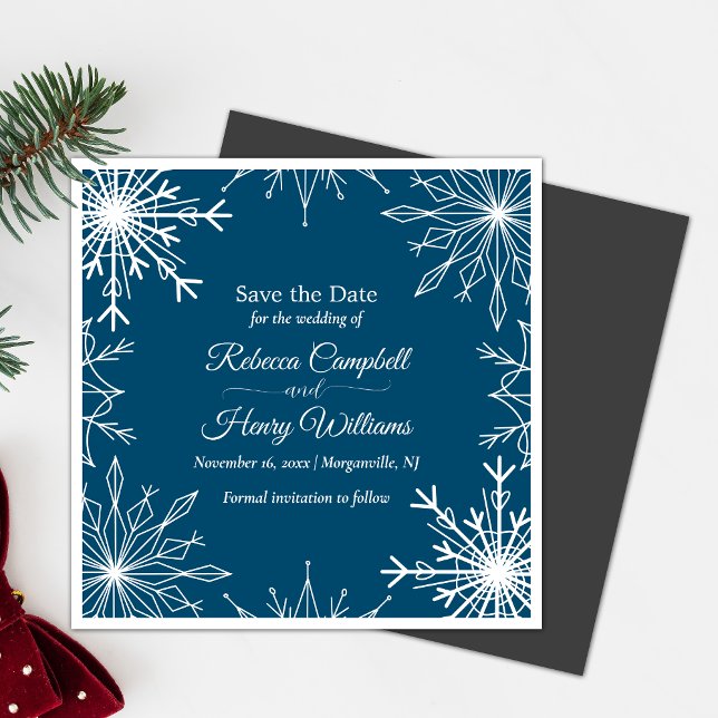 Convite Magnético Simples Flocos De Neve De Inverno Salvem A Data Ca (Magnetic invites stick to any metal, ensuring guests remember your special day with ease.)