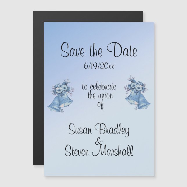 Convite Magnético Sinos de Casamento Azul Salve a Data (Frente/Verso)