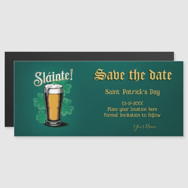 Convite Magnético Slàinte! Pint de Cerveja no Dia de São Patrício em (Frente/Verso)