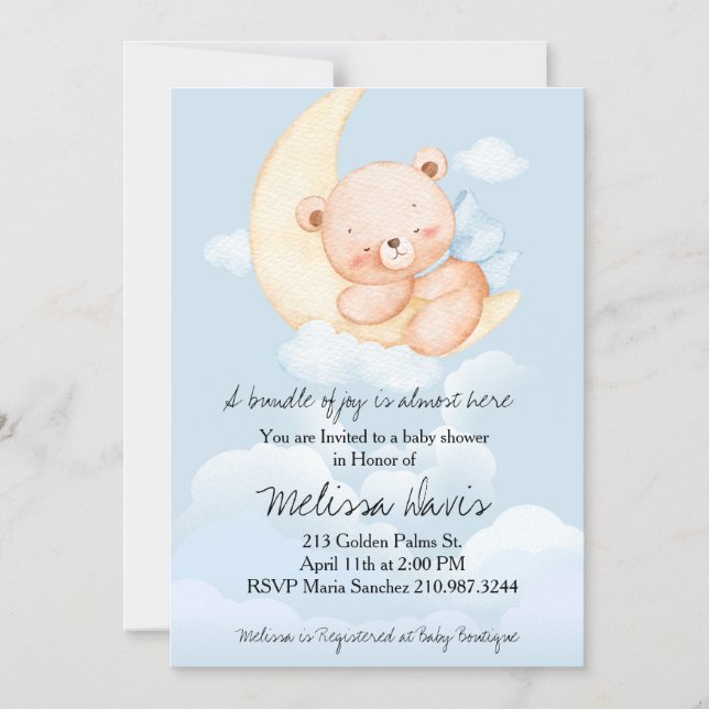 Convite Magnético Sleepy Bear Baby Shower Invitation  (Frente)