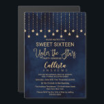 Convite Magnético Sob o Marinho das estrelas Blue Dourado Sparkles S<br><div class="desc">Este elegante e chico, "Sob as Estrelas", tipografia Doce Dezesseis festa de aniversário é o perfeito para uma bela festa ao ar livre. O convite é escrito para uma festa de dança e janto, mas o texto pode ser alterado para descrever um filme ao ar livre, um churrasco, um grupo...</div>