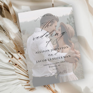 Convite Magnético Sobreposição de Foto com Letra Elegante para Casam