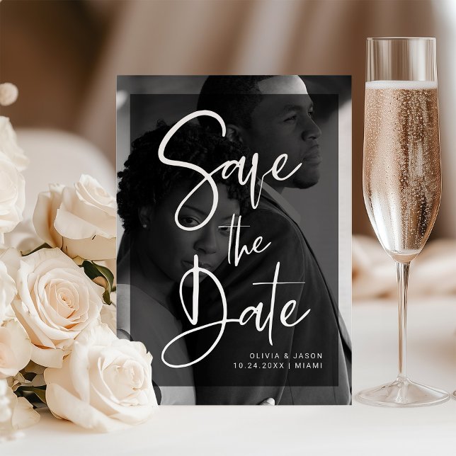 Convite Magnético Sobreposição Preta e Branca | Data de salvamento d (Criador carregado)