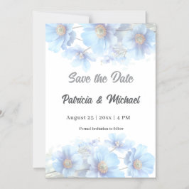 Convite Magnético Soft Blue Himalayan Poppy Flower Garden Wedding 