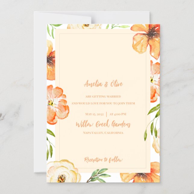 Convite Magnético Soft Peach Meadow Floral Wedding (Frente)