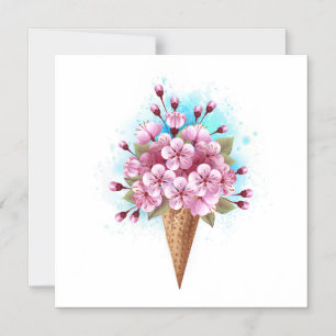 Convite Magnético Sorvete Waffle Rosa Sakura Cone