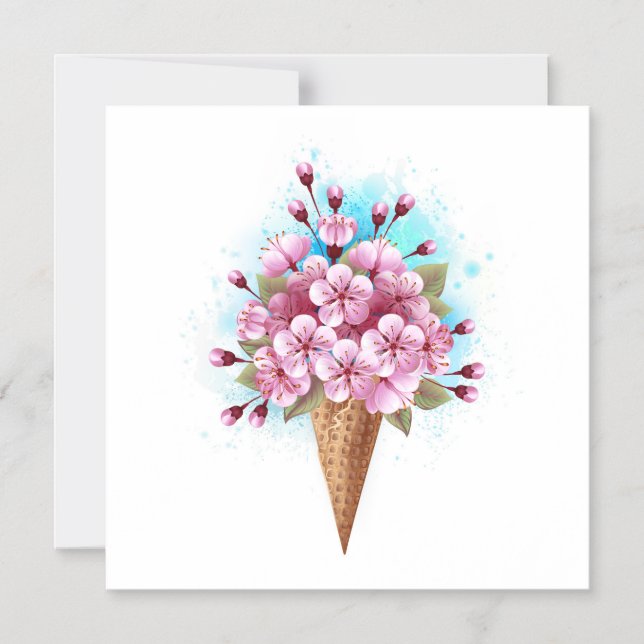 Convite Magnético Sorvete Waffle Rosa Sakura Cone (Frente)