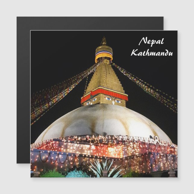 Convite Magnético Stupa Boudhanath, Katmandu à noite - Nepal (Frente/Verso)